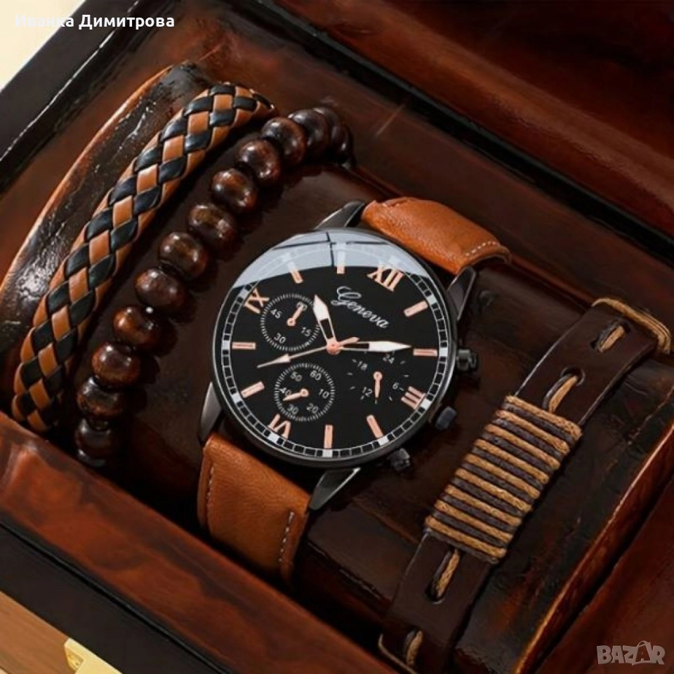 мъжки комплект часовник и 3 гривни , снимка 1