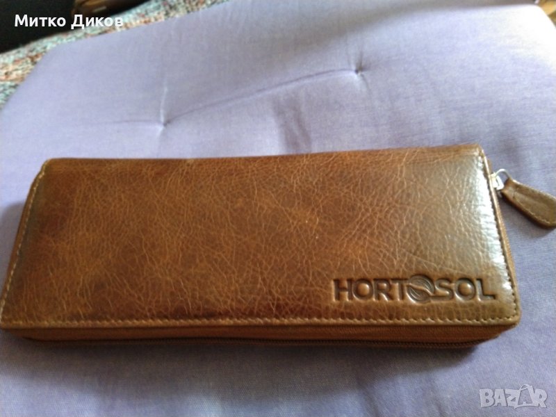Hortozol маркова нова чантичка с цип естествена кожа 230х95мм за тютюн лула запалка и други, снимка 1