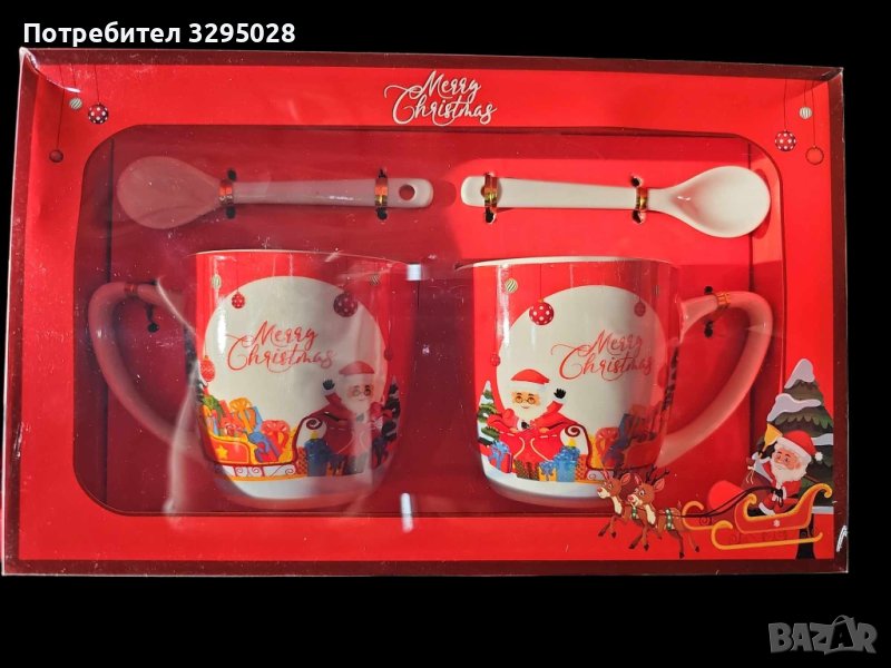 Подаръчен комплект за двама, 2 броя коледни чаши с 2 лъжички, снимка 1