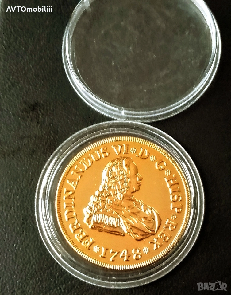 Позлатена средновековна испанска монета в капсула , снимка 1