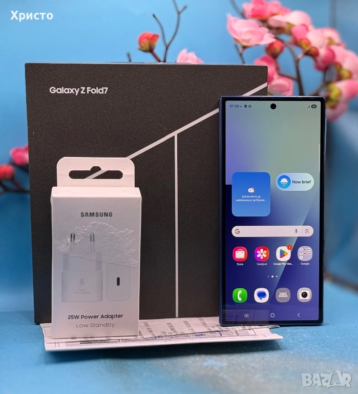 ГАРАНЦИОНЕН!!! Samsung Galaxy Z Fold7, 12GB RAM, 256GB, 5G, Blue Shadow + подарък адаптер, снимка 1