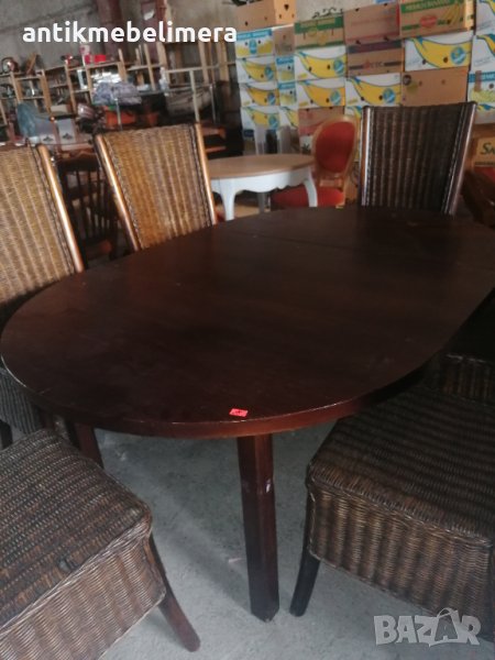 Разтегателна маса с 6 ратанови стола внос от Европа , снимка 1