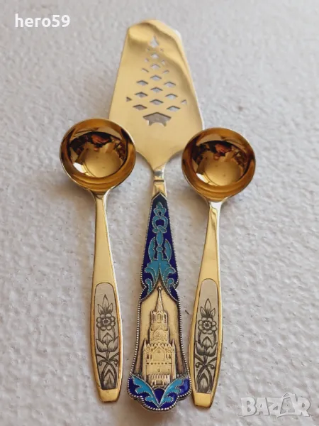Руски сребърни 875 лъжички,емайл,ниело,позлата,лъжици,чаша,кана, снимка 1