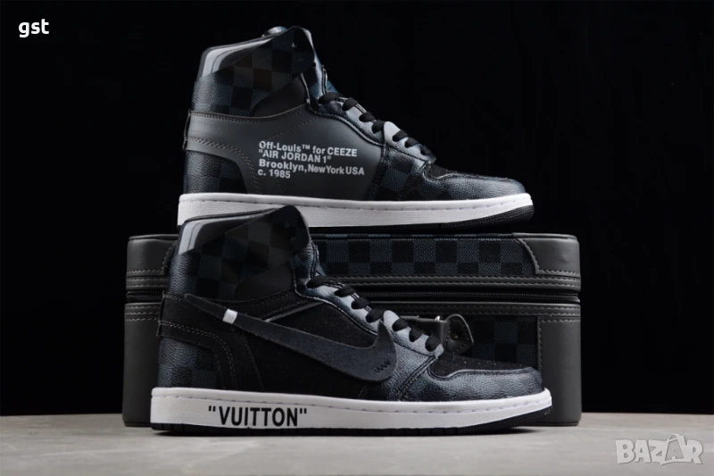 Уникални Редки Маратонки Nike Air Jordan 1 x Off Whit x LV Louis Vuitton All Black Кецове , снимка 1