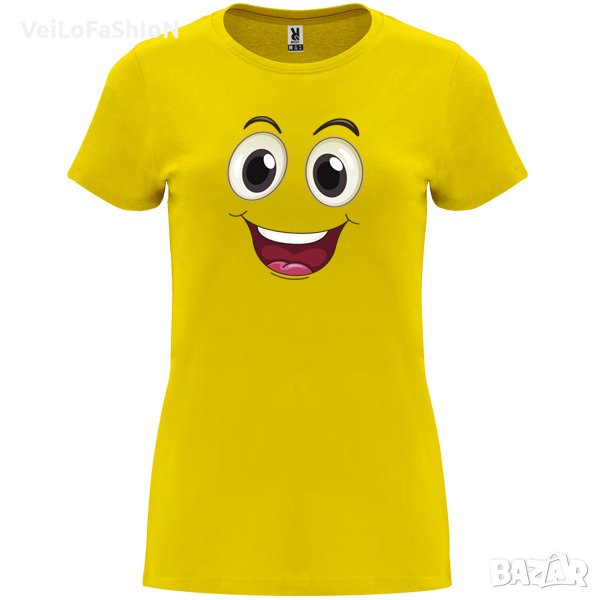 Нова дамска забавна тениска Smiling Face (Усмихнато лице) в жълт цвят , снимка 1