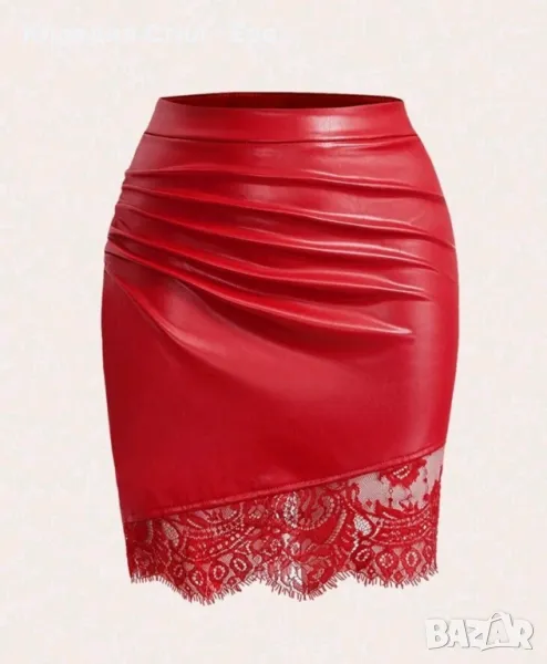 🎀 Атрактивна кожена пола с дантела , размер Л, снимка 1