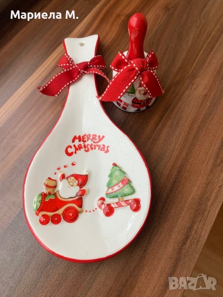 Коледна декорация, мини чиния и звънец, снимка 1