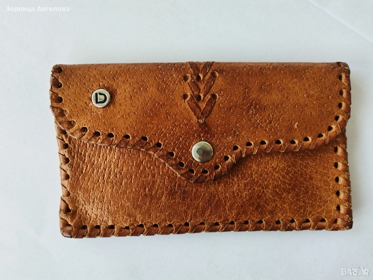 Винтидж ръчно шито портмоне от естествена кожа. , снимка 1