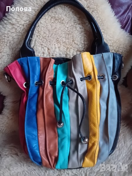 Уникална италианска цветна чанта от естествена кожа , снимка 1