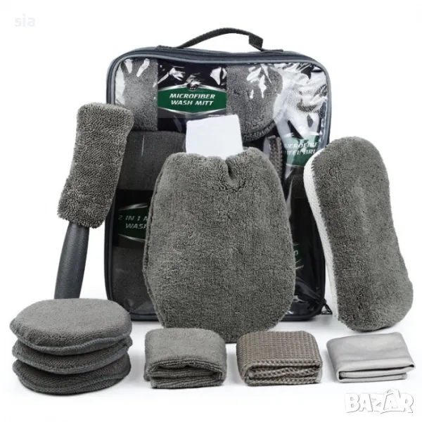 Комплект за почистване и полиране на автомобил, 9 части, снимка 1