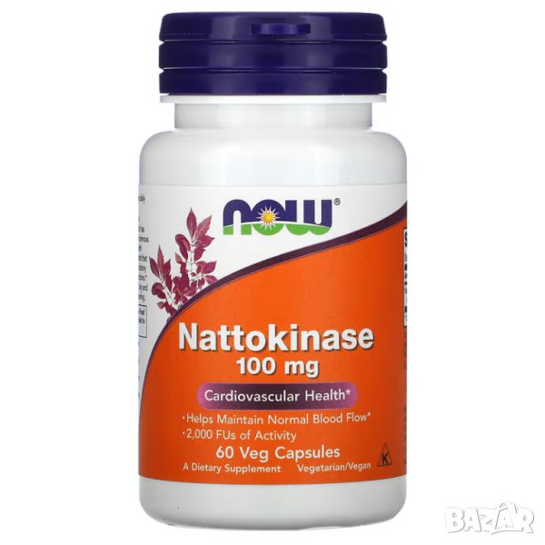 NOW Foods, Nattokinase, Натокиназа, 100 mg, 60 капсули Сърдечно съдова система, снимка 1