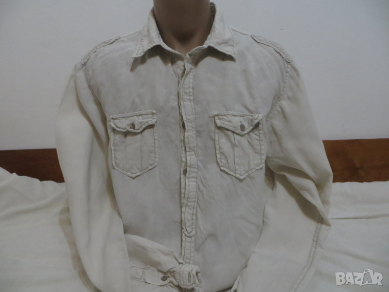Мъжка риза с дълъг ръкав от лен C3000 blackout, снимка 1