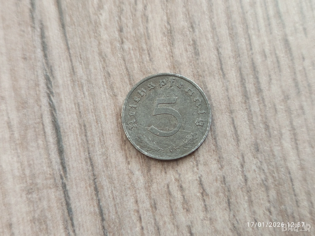 Монета 1943 Германия 5 Reich Pfennig, снимка 1