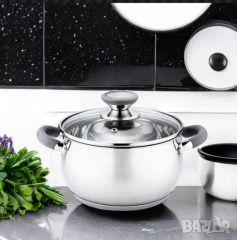 Тенджера Voltz, различна съвместимост, сиви/червени дръжки, Неръждаема стомана, снимка 5 - Съдове за готвене - 52125867