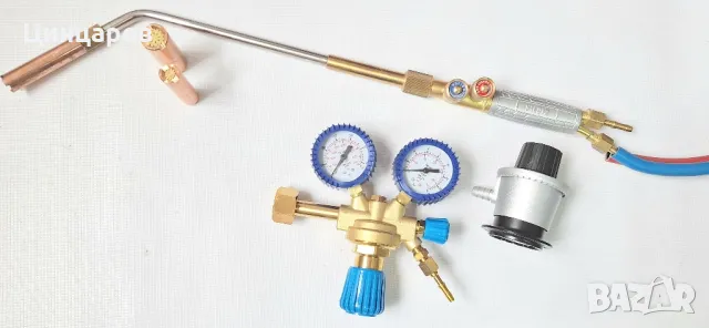 Горелка комплект с дюзи 3бр, маркуч, регулатори. Подгряване, топене метал, снимка 1