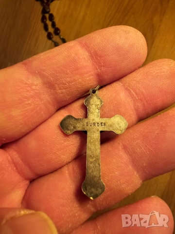 Стара молитвена броеница от франция Лурд с кръст света богородица  исус и кафяви зърна  за да ви паз, снимка 3 - Антикварни и старинни предмети - 51845018
