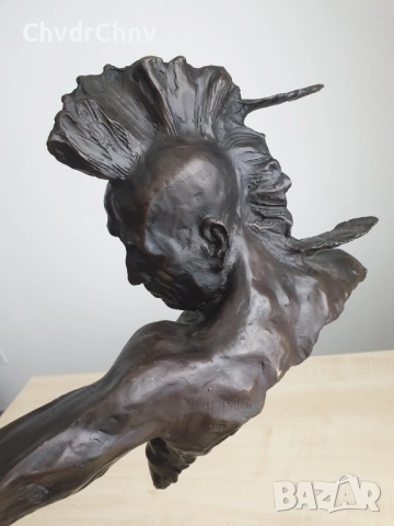 77см-10кг McKenzie статуя-композиция/канадска голяма бронзова скулптура/фигура на индианец с лък, снимка 8 - Статуетки - 52893100