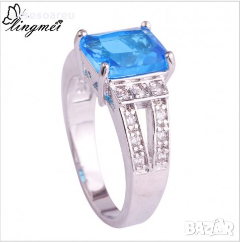 Посребрен пръстен със син камък, фини кралски бижута със цирконий, бижу унисекс моден младежки, снимка 10 - Пръстени - 21871788