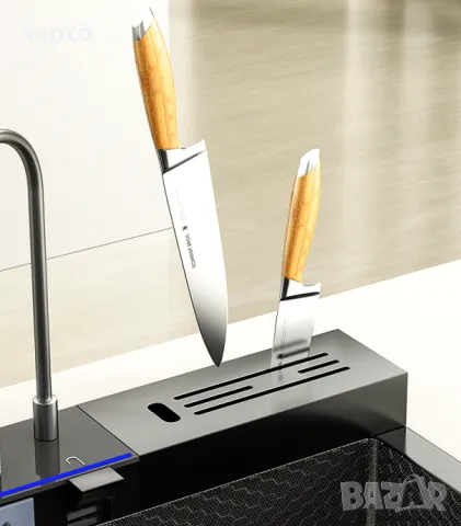 100см Модерна мултифункционална кухненска мивка с двоен водопад, снимка 7 - Мивки - 49405366