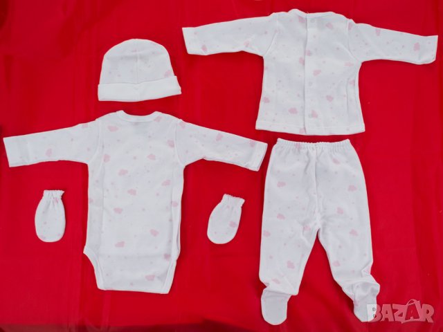 Бебешки памучен комплект от 5 части в бяло и розово марка babidu , снимка 4 - Комплекти за бебе - 32921049