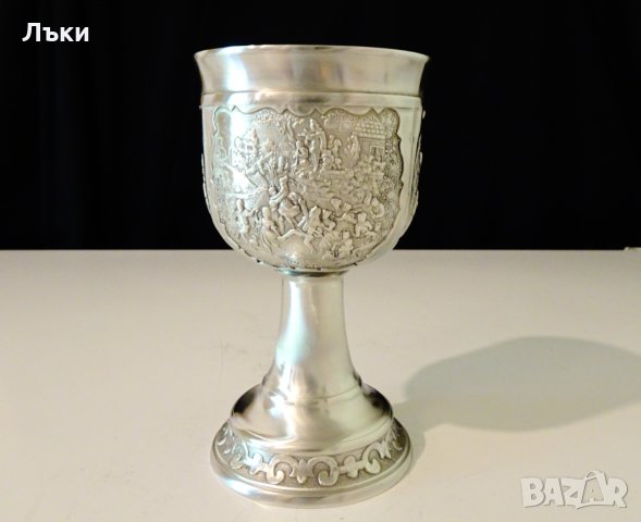 Бокал от калай за вино,релефни селски картини,авторски. , снимка 4 - Антикварни и старинни предмети - 33670020