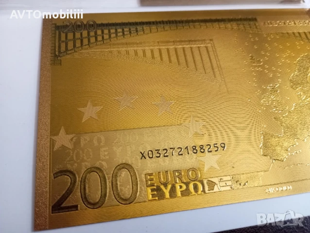 Позлатена с 24 карата злато банкнота 200 Евро със сертификат, снимка 5 - Нумизматика и бонистика - 51338451