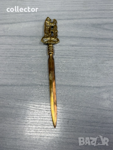 Месингов нож за писма с емблема на Уорикшир. №7698, снимка 4 - Антикварни и старинни предмети - 52687554