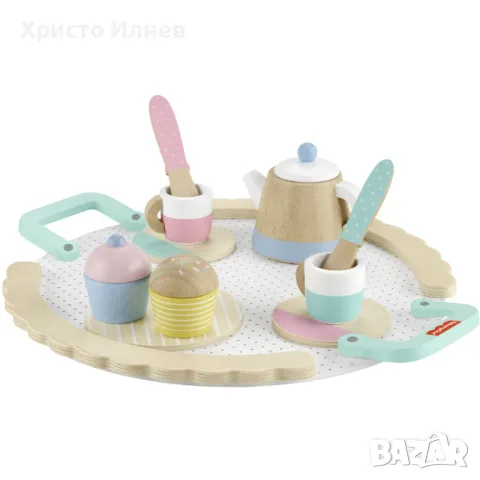 Детски дървен комплект за чай закуска Дървени кухненски играчки Fisher Price