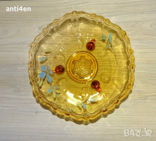 Стара стъклена фруктиера в кехлебарен цвят, снимка 9 - Аксесоари за кухня - 40074972