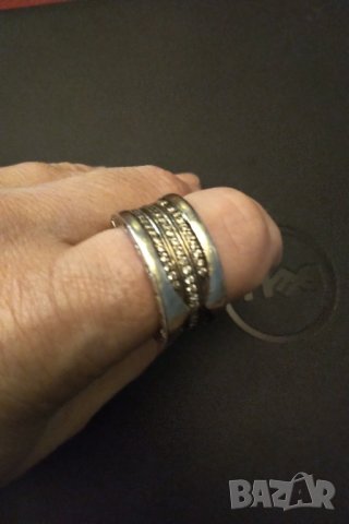 Оригинален  Bvlgari масивно сребро три реда цирконий , снимка 5 - Пръстени - 34853258