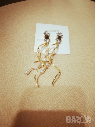 Нови Златисти обици с писклюли, кристали и перли, снимка 2 - Обеци - 32723722