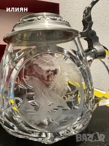 Халба кристална с ловни мотиви. Елен.  Орел.  Глухар. , снимка 2 - Други ценни предмети - 48831174