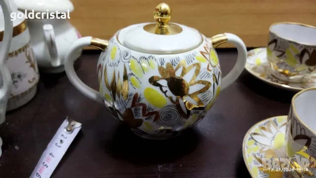 стар руски порцелан чаши за кафе чайник заханица латиера залатая осень, снимка 9 - Антикварни и старинни предмети - 48734136
