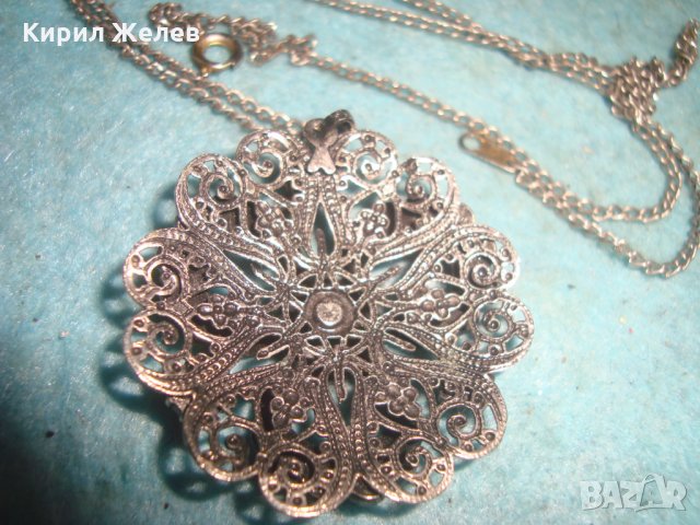 СТАР СРЕБРИСТ АРТ ДЕКО СТИЛ ФИЛИГРАНЕН ТИП МЕДАЛЬОН с ТЪНКА ПОСРЕБРЕНА ВЕРИЖКА 11892, снимка 3 - Колиета, медальони, синджири - 35273884