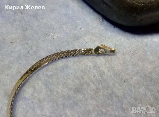 НЕЖНА ЛЕНТОВИДНА МАРКОВА СРЕБЪРНА ГРИВНА СРЕБРО 925 K. C ITALY с БЯЛА ПОЗЛАТА 20965, снимка 10 - Гривни - 49605949