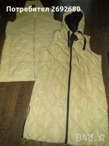 Нов дамски дълъг елек L-ка бежов/черен, снимка 6 - Жилетки - 48416316