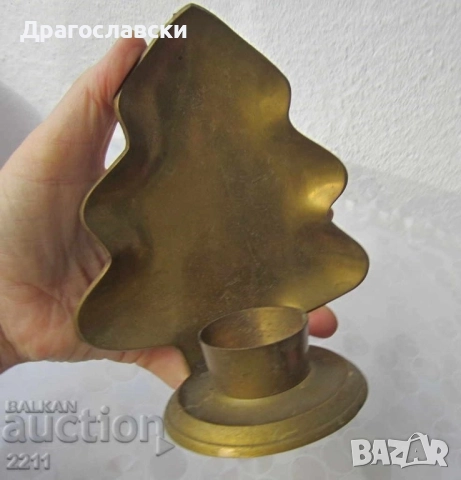 Свещници: Стар еврейски свещник Израел бронз патина, канделабра, морско конче елха, снимка 15 - Други ценни предмети - 28874045