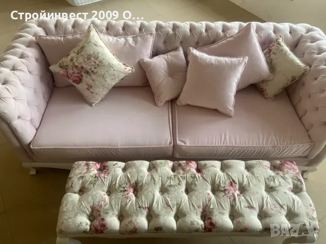 Розов диван + пейка , снимка 2 - Спални и легла - 49056137