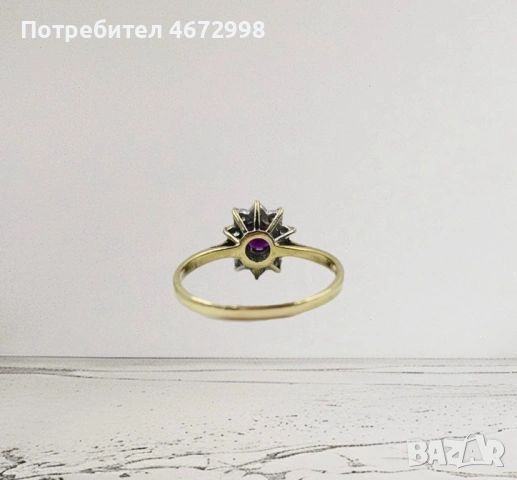 Златен пръстен с диаманти и рубин 14к, снимка 7 - Пръстени - 53266127