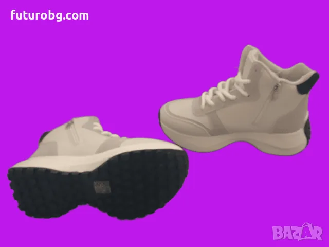 Дамски зимни боти с връзки и цип в светлобежово, снимка 4 - Дамски боти - 48482450