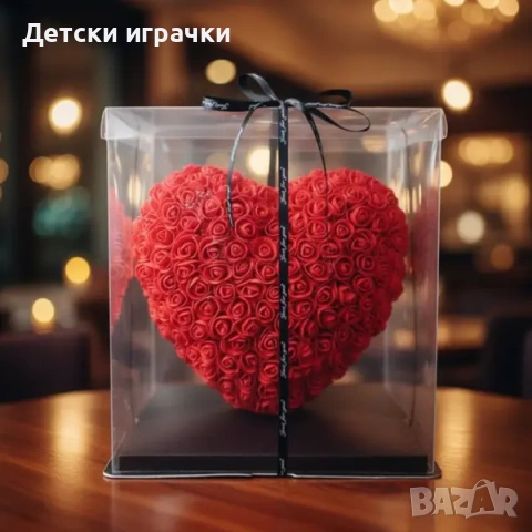 Декоративно сърце от изкуствени рози в подаръчна кутия, романтичен подарък , снимка 4 - Други - 53145835