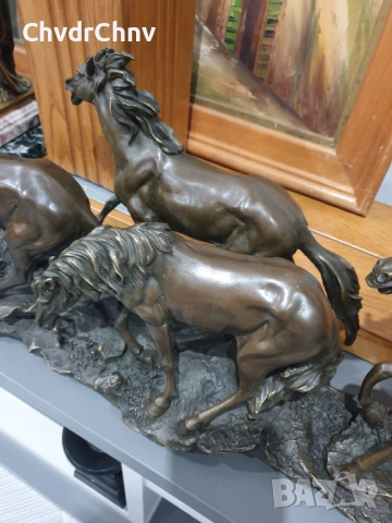 146см-33кг Mene фигура-композиция/стадо коне/8 коня/голяма френска бронзова скулптура, снимка 7 - Статуетки - 53343482