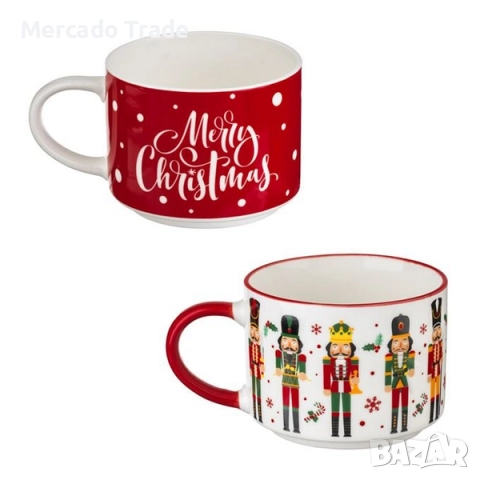 Комплект коледни чаши Mercado Trade, 2бр., За топли напитки, Керамични, Цветни