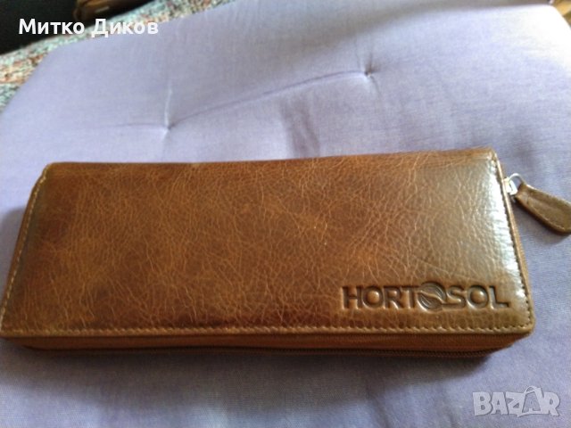 Hortozol маркова нова чантичка с цип естествена кожа 230х95мм за тютюн лула запалка и други, снимка 1 - Табакери - 43701897