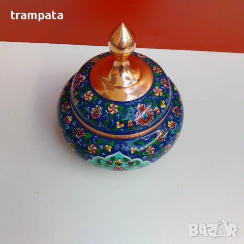 НАЙ ДОБРАТА ОФЕРТА Красива Медна емайлирана захарница ,кутия с цветя , снимка 2 - Декорация за дома - 53143703