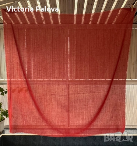 Голям шал тънка вълна цвят теракота, снимка 3 - Шалове - 52652110