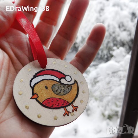 Дървени коледни играчки Ръчно рисувани Украса за елха, снимка 4 - Коледни подаръци - 27273229