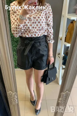 Кожени къси панталонки и риза, снимка 1