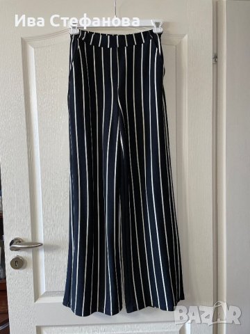 Нов one  size  висока талия ластик черно бял раиран широк прав рае панталон Bershka  S/M размер, снимка 4 - Панталони - 43593442