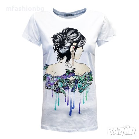 Нов модел дамска тениска с камъчета два цвята, снимка 4 - Тениски - 40526385
